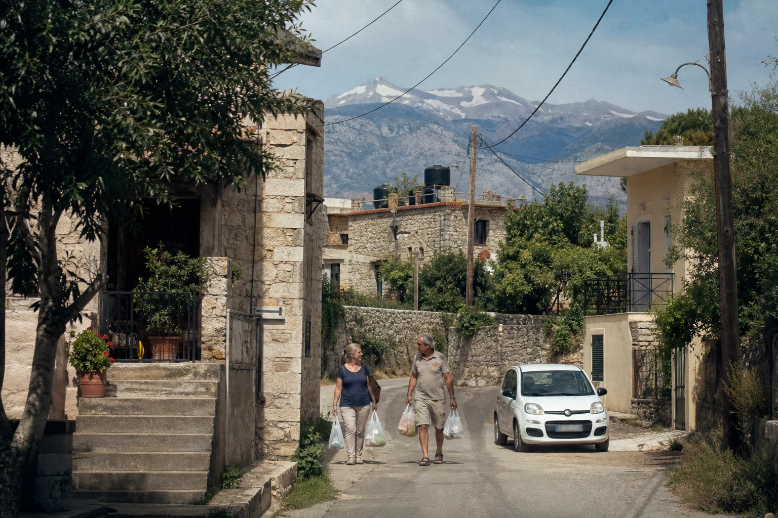 Village street and daily life in Apokoronas, Crete