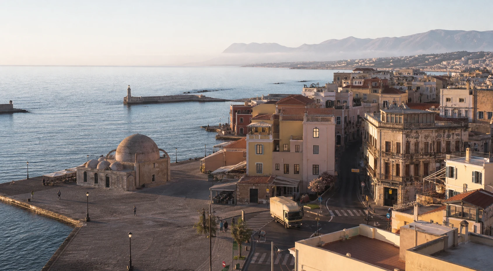 Chania harbour and waterfront in Crete