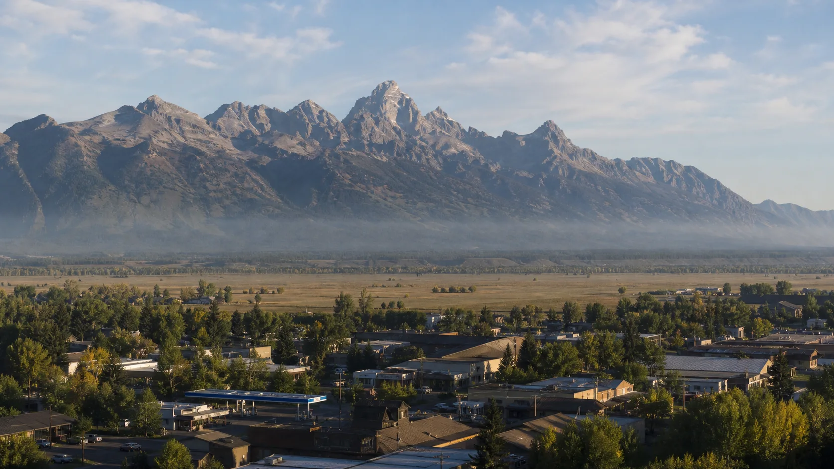 Jackson town and valley beneath the Teton Range