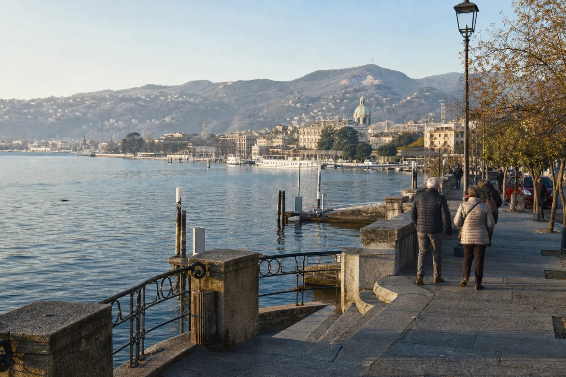 Lake Como waterfront settlement and surrounding mountains