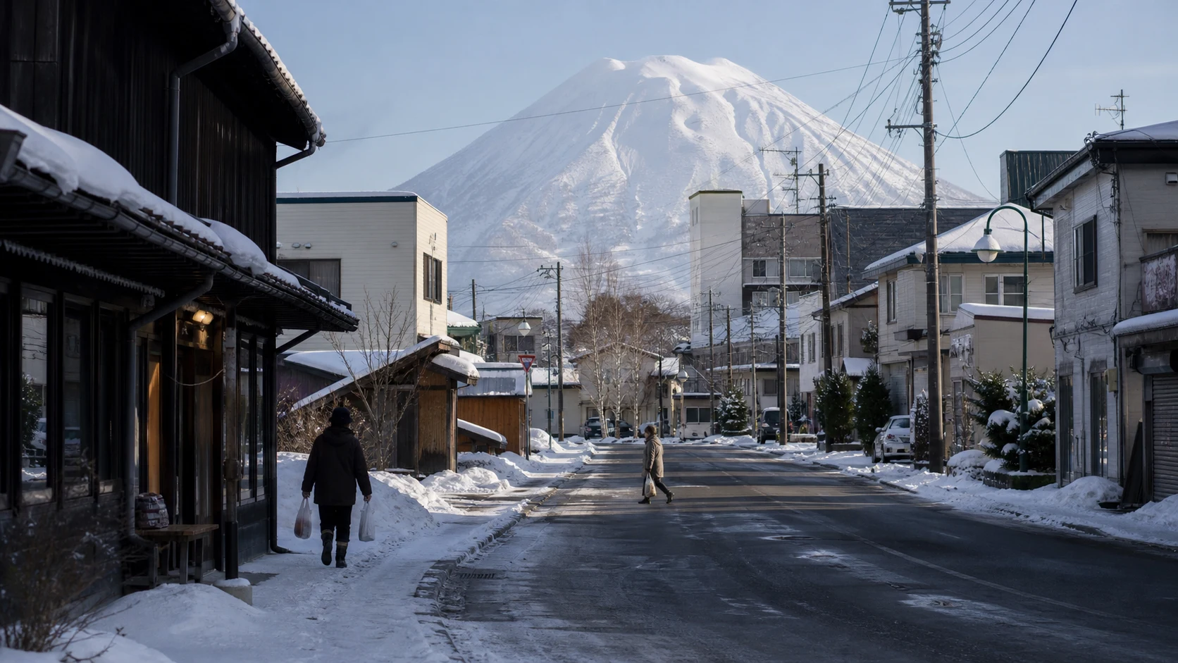 Kutchan working town beneath Mount Yotei in a calm winter morning