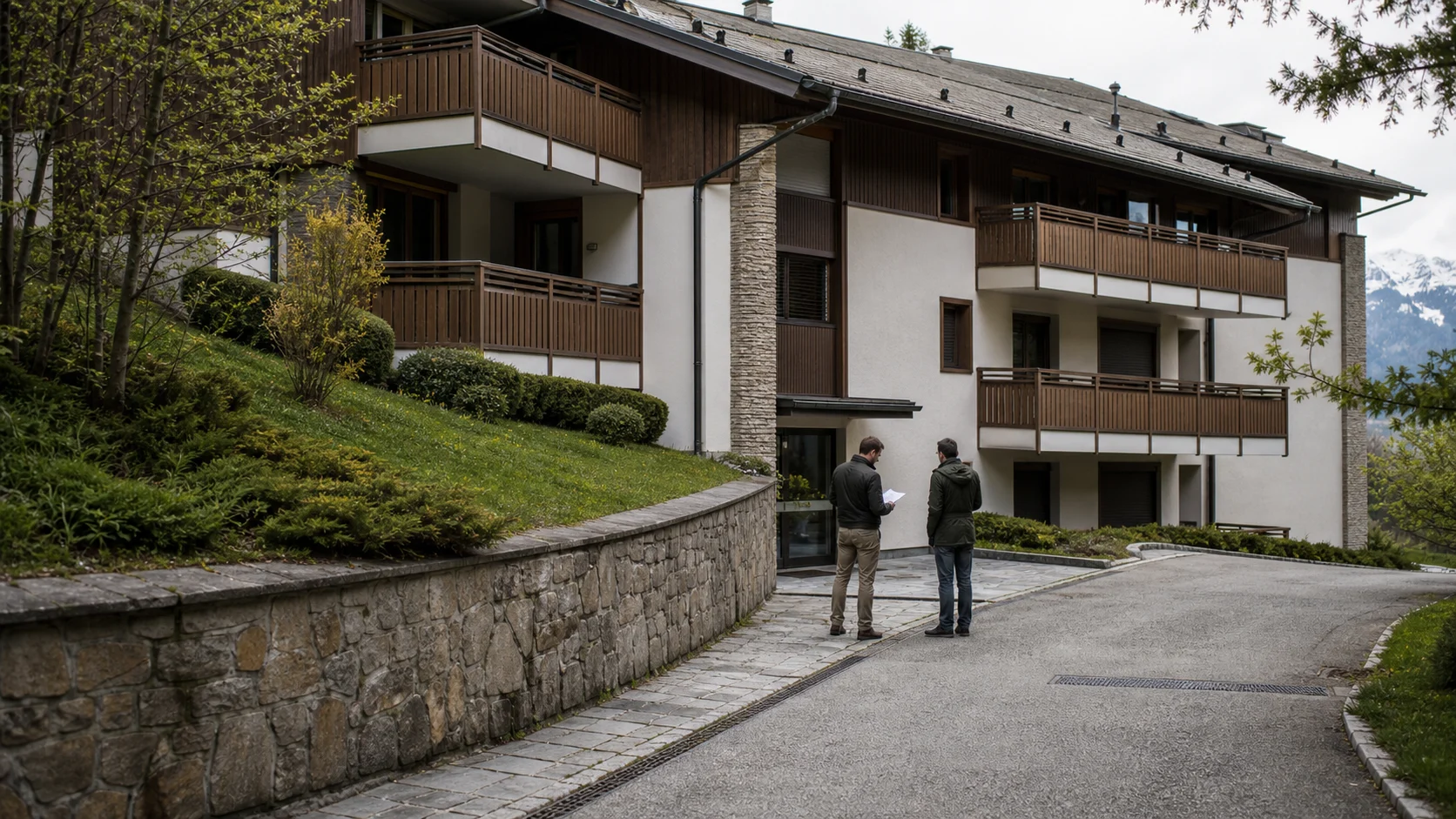 Alpine apartment buildings in Valais and Vaud